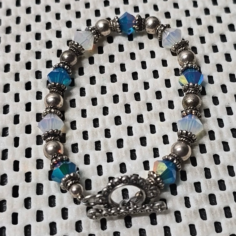 Sterling Silver Beaded Crystals And Sterling Silver Bead Bracelet Toogel Clasp